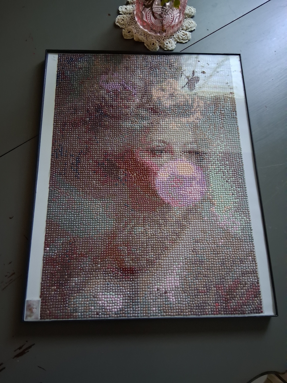 Midcentury Woman Blowing A Bubble  in Black Frame